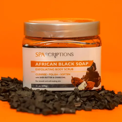 Miniatura 4 de SpaScriptions African Black Soap Sugar Scrub - Exfoliante corporal desintoxicante con manteca de karité y carbón, ideal para pieles grasas