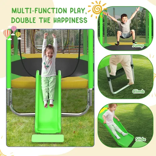 Miniatura 4 de Merax - Trampolín para niños de 7 pies con red de seguridad, tobogán y escalera, fácil de montar, redondo, para recreación al aire libre Verde