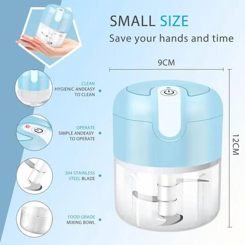 Miniatura 9 de EASYSPEED - Picadora eléctrica de ajos, 1 taza, procesador de alimentos inalámbrico con carga USB con acero inoxidable 304, 2 cuchillas afiladas