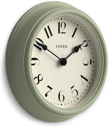 JONES CLOCKS® Frieze - Reloj de pared, pequeño y elegante, clásico, redondo, 9.1 in, verde salvia, bonito diseño, ideal para la cocina, sala de