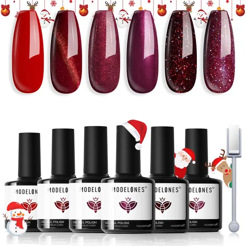 Miniatura 18 de modelones - Juego de 6 esmaltes en gel con efecto de ojo de gato cristalino, holográfico 9D, brillantina, negro, azul, morado, verde, con imán