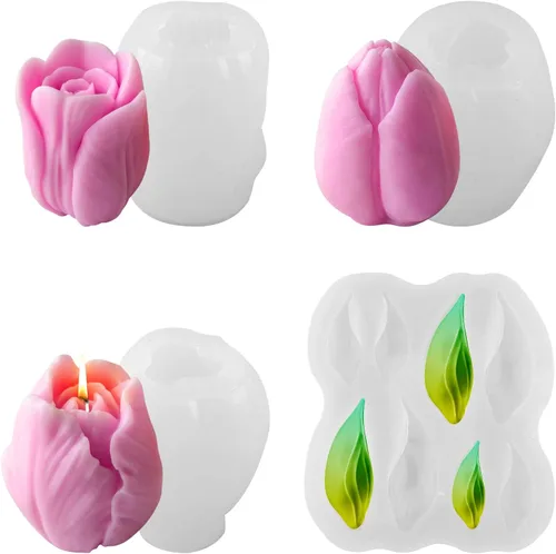 Miniatura 13 de Moldes de silicona para 7 cavidades, moldes para velas de flores de rosas, molde de fondant de peonía para gelatina, chocolate, mousse, decoración