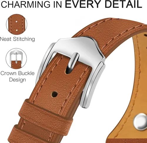 Miniatura 5 de JR.DM Correas de cuero delgadas compatibles con Apple Watch Band 1.496 in 1.575 in 1.614 in 1.654 in 1.732 in 1.772 in 1.811 in 1.929 in, correa