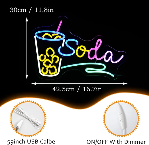 Miniatura 4 de Letrero de neón de Soda con luz LED, señal de neón regulable para cócteles para decoración de pared 42,4 cm X 30 cm, señal de neón para bar
