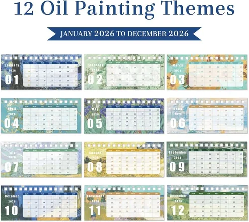 Miniatura 7 de icceemee 4 piezas 2026 calendario de escritorio calendario de enero a diciembre Calendario con tema de pintura al óleo calendario de escritorio 6.3x