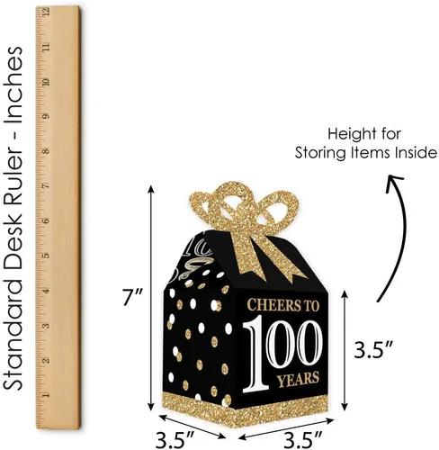 Miniatura 6 de Big Dot of Happiness Cajas de regalo para fiesta de cumpleaños número 100, elegante diseño cuadrado dorado con lazo 3D, suministros de fiesta