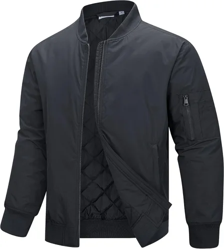 Miniatura 8 de 33,000ft Chaqueta bomber para hombre, impermeable, con cremallera, acolchada, ligera, cálida, casual, primavera, otoño e invierno Negro