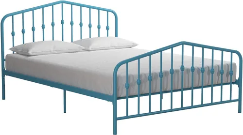 Miniatura 21 de Novogratz Bushwick - Marco de cama Queen de metal con cabecera ligeramente triangular, husillos insertados, base ajustable para almacenamiento,