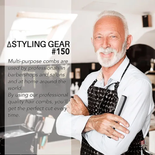 Miniatura 7 de Styling Gear #150 - Juego de 3 peines de corte de barbero, para hombre y mujer, para peinado, barba y bigote. Fabricado en los Estados Unidos (negro)
