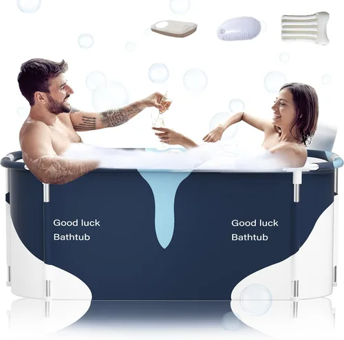 Bañera plegable portátil extra grande de 53 pulgadas con marco de metal para adultos, bañera familiar con cubierta para baño pequeño, bañera gruesa