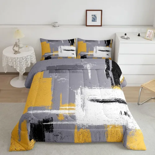 Miniatura 53 de Feelyou Edredón Abstracto Juego de edredón de arte abstracto moderno para niños y niñas, color morado, azul, negro, juego de ropa de cama para Multi