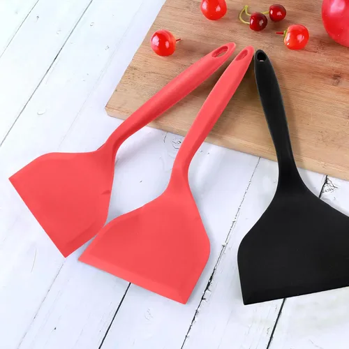 Miniatura 4 de 2 espátulas Wok de gel de sílice, espátula ancha para panqueques, antiadherente, resistente al calor, con mango corto para cocinar, hornear y freír