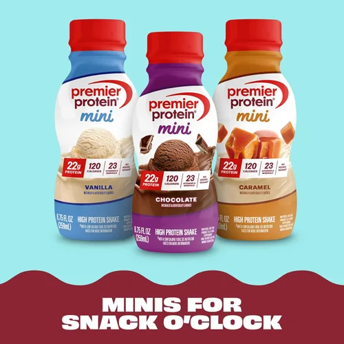 Miniatura 7 de Premier Protein Shake MINIs, vainilla, 0.78 oz de proteína, 120 calorías, sin azúcar añadida, 8.75 onzas líquidas, paquete de 12