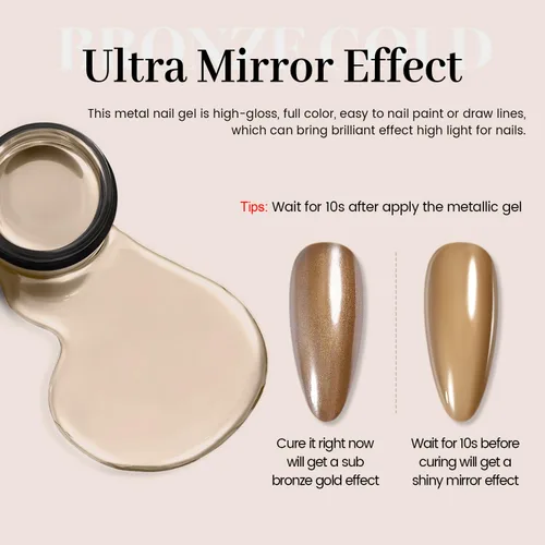 Miniatura 4 de RARJSM Esmalte de uñas de gel con pintura metálica oro bronce cromo 3D, efecto espejo reflectante brillante, gel de dibujo metálico pintado, 8 ml