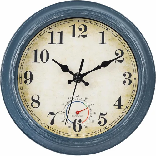 Miniatura 8 de Relojes para exteriores impermeables con termómetro, reloj de pared costero rústico para patio, piscina, jardín (12 pulgadas, azul)