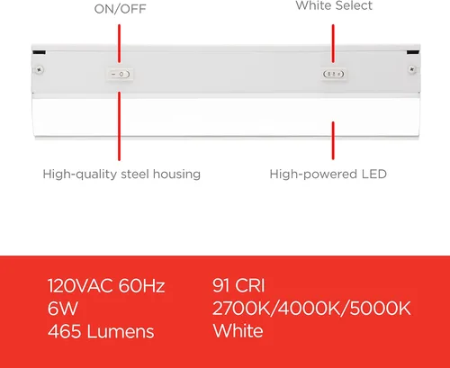 Miniatura 4 de UltraPro Luces cableadas para debajo del gabinete de 12 pulgadas, 3 ajustes de color, 2700 K/4000 K/5000 K, blanco cálido, blanco frío y luz diurna