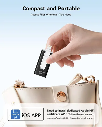 Miniatura 7 de Unidad Flash Certificada MFi para iPhone 256GB, Memoria Stick Thumb Drive USB Type-C 3 en 1 para Fotos Videos, Foto Stick de Almacenamiento Externo