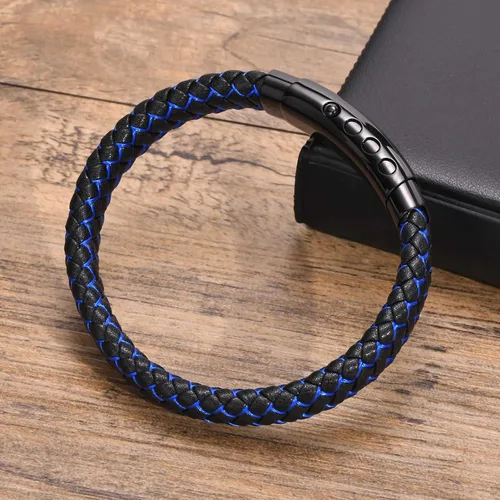 Miniatura 5 de VNOX - Brazalete ajustable de cuero trenzado azul hecho a mano con mantra inspirador para hombre, pulsera de estímulo, regalo motivacional