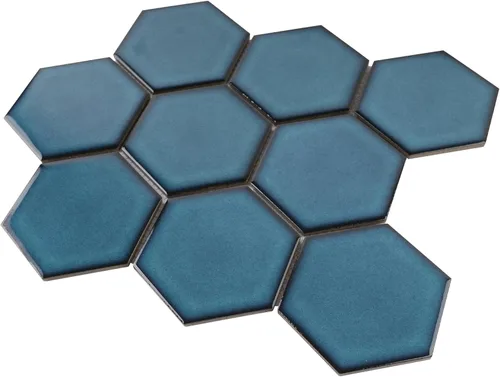 Miniatura 2 de TPMG-29 - Mosaico hexagonal de 4 x 4 pulgadas, porcelana, color azul cristal (pulido), 1 hoja