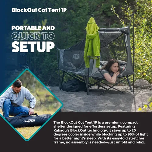 Miniatura 3 de Kakadu Tienda de Campamento Cuna, para 1 Persona, Configuración Fácil en 1 Minuto, Plegable, Compacta, Tienda Elevada con Toldo Impermeable