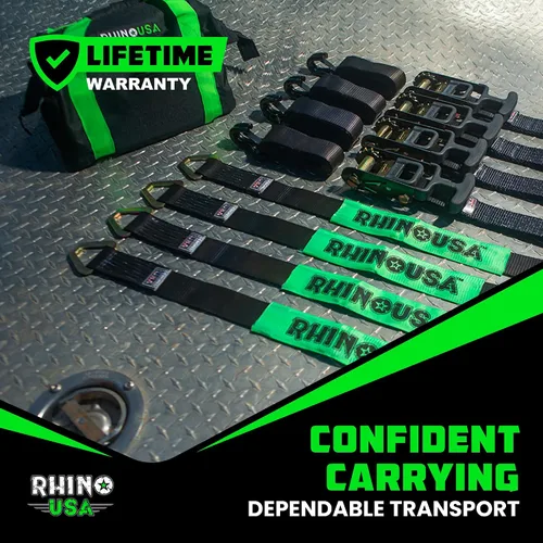 Miniatura 7 de Rhino USA Correas de amarre de automóvil para remolques con ganchos en J (paquete de 4) – 2" x 8' (10,000 lb de resistencia a la rotura) – Correas