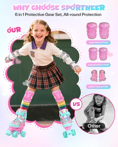 Miniatura 3 de Sportneer Patines para niños: 4 tamaños ajustables patines cuádruples con ruedas iluminadas para niñas de 5-8, 8-12 niños pequeños principiantes