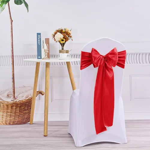 Miniatura 4 de 60 bandas de satén para silla, color burdeos, para fiestas, hoteles, bodas, recepciones, restaurantes y decoración de eventos (7 x 108 pulgadas)
