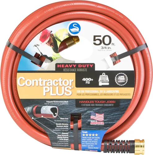 Swan ContractorPLUS Manguera de riego resistente, 50 pies de longitud, 3/4 pulgadas de diámetro, 400+ PSI, rojo