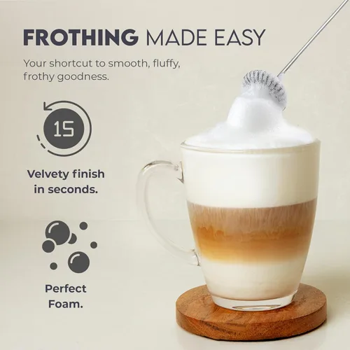 Miniatura 2 de Zulay Kitchen Espumador de leche de mano a pilas - Mezclador eléctrico de bebidas para café, lattes, capuchinos, matcha y chocolate caliente