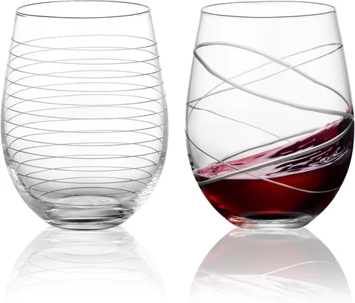 Miniatura 16 de Joeyan Copas de vino tinto y blanco sopladas a mano, copas de tallo con patrón de rayas y puntos, juego de cristalería de tallo largo tallado Copas