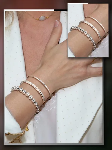 Miniatura 3 de Juego de 6 pulseras para mujer, apilables, elásticas, de bolas, delgadas, elásticas, con cuentas cúbicas, pulseras de tenis con moissanita redonda