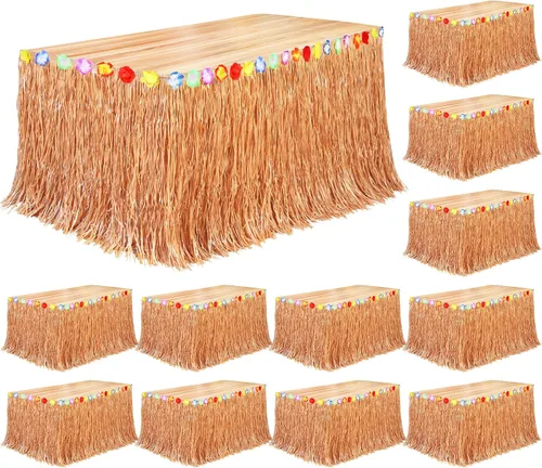 Miniatura 16 de Fovths Luau - Falda de mesa de hierba natural de 9 pies x 29.5 pulgadas, falda de mesa hawaiana para decoraciones de fiesta hawaiana tropical, Verde