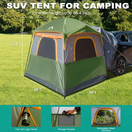 Miniatura 2 de uniHimal SUV Tent for Camping,Waterproof PU2000mm, Fits 5-8 People,Spacious Double Layer Design, Includes Rainfly & Storage Bag, 8FT L x 8FT W x