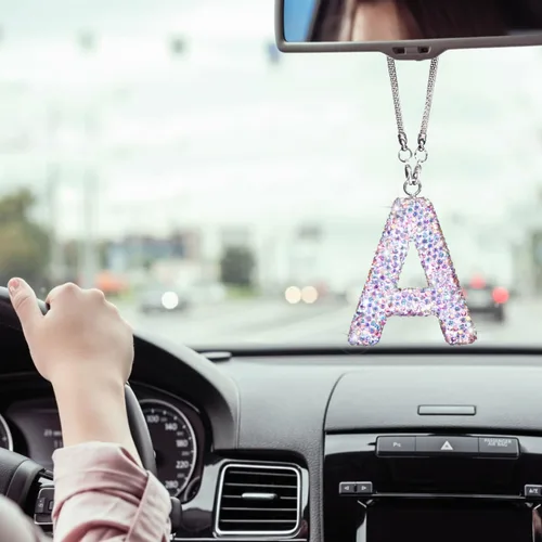 Miniatura 4 de ToBeQueen Accesorios colgantes para espejo retrovisor con diamantes de imitación de letra A, decoración de automóvil con diamantes de imitación
