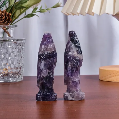 Miniatura 3 de Rockcloud Figura de cristal curativo Amatista Virgen María sosteniendo bebé figura religiosa escultura Nuestra Señora Reiki bendito regalos