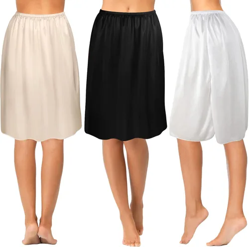 Miniatura 3 de Zhanmai 3 piezas de medias ranuras para debajo de los vestidos, falda extensores, falda para mujer, medio deslizante, satén, antiestática, encaje
