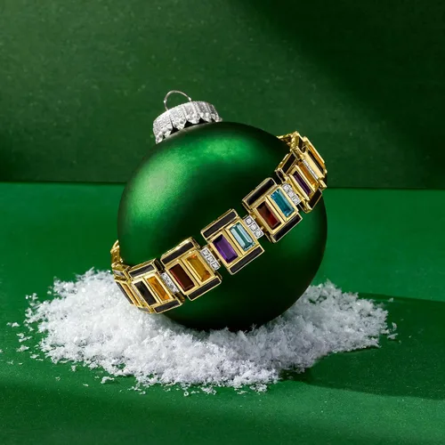 Miniatura 4 de Ross-Simons 22.50 ct. t.w. Multi-Gemstone Art Deco-Inspired Bracelet With Black Enamel in 18kt Gold Over Sterling