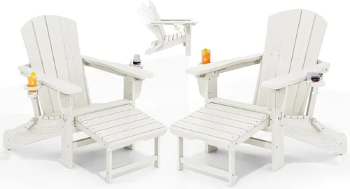 Miniatura 24 de KINGYES Silla Adirondack plegable ajustable con otomana retráctil, silla reclinable Adirondack de polietileno de alta densidad con soporte