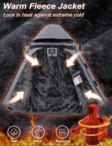 Miniatura 3 de MAGCOMSEN - Abrigos de invierno para hombre, impermeables, con forro polar, parka, con capucha, para esquiar, senderismo, trabajo