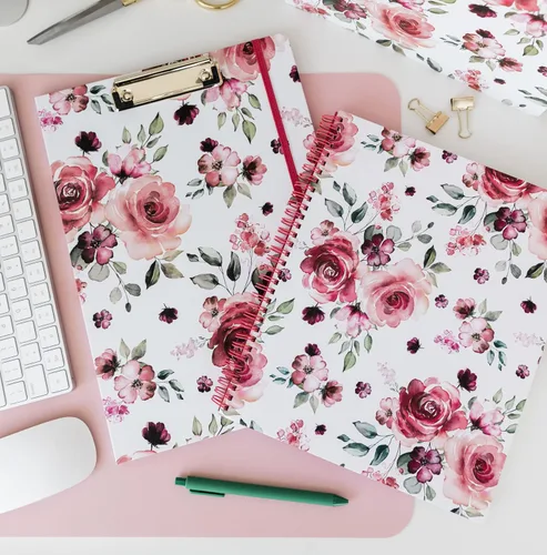 Miniatura 6 de Steel Mill & Co - Cuaderno de espiral grande con rayas universitarias, 11" x 9.5", tapa dura y 160 páginas forradas, diseño floral rosa