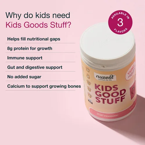 Miniatura 5 de Nuzest - Kids Good Stuff - Mezcla de batido vegano - Fresa silvestre - Suplemento nutricional multivitamínico Batido de proteínas - Sin lácteos