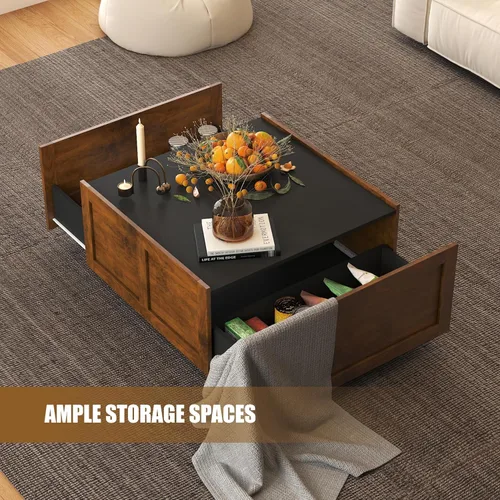 Miniatura 4 de HedoAjim - Mesa de centro de granja con 2 cajones de almacenamiento para sala de estar, mesa cuadrada central moderna, mesa de cóctel contemporánea
