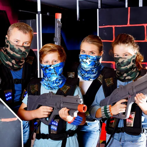 Miniatura 7 de Sosation 24 juegos de suministros de fiesta de armas para niños y niñas, 72 piezas, regalos de fiesta de armas, paquete de cumpleaños de dos Azul