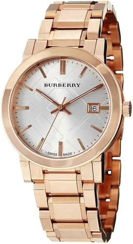 Reloj pulsera unisex de 38 mm con movimiento suizo, The City, Correa de oro rosa+esfera plateada, Prorsum London Brit Trench The City Endurance