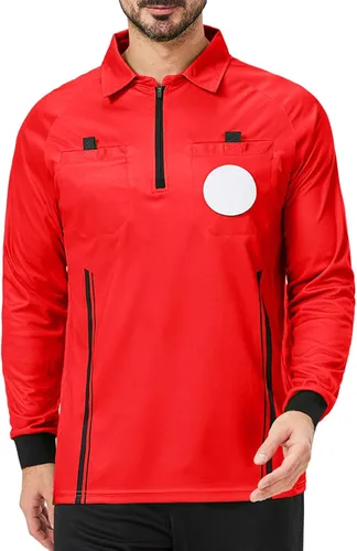 Miniatura 8 de CUTIEHON Camiseta de árbitro de fútbol, camiseta oficial de árbitro de fútbol profesional de manga larga, con un soporte para insignia y bolsillos