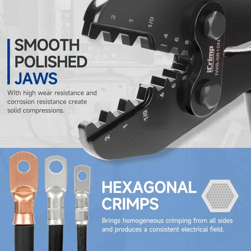 Miniatura 4 de Herramienta de engarzado de lengüetas de cable de batería iCrimp para lengüetas de cobre AWG 8-1/0, extremos de alambre resistentes