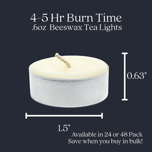 Miniatura 3 de Bluecorn Beeswax Velas de té, cera de abejas natural 100% pura, velas de té blancas en tazas de metal, sin fragancia, combustión limpia, cera