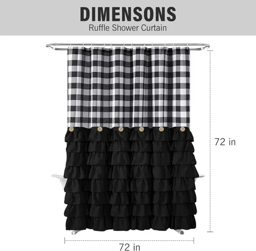 Miniatura 5 de Seasonwood - Juego de cortinas de ducha de granja negras con 12 ganchos, 72 x 72 pulgadas, cortinas de ducha de tela con patrón de cuadros de búfalo
