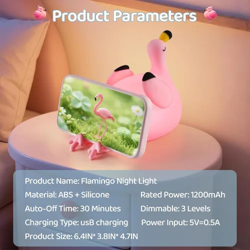 Miniatura 7 de FAMIDUO Luz Nocturna de Flamenco para Niños, Regalo Rosa de Flamenco, Lámpara de Animal de Silicona LED Apretujable, Luz Nocturna de Guardería