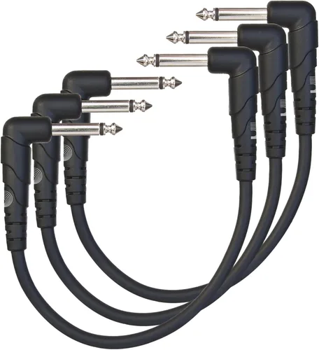 Miniatura 5 de Paquete de 3 cables para instrumentos - Planet Waves Classic Series - con enchufe de ángulo derecho, 0.5 pies, Gris oscuro Redondo - ángulo recto